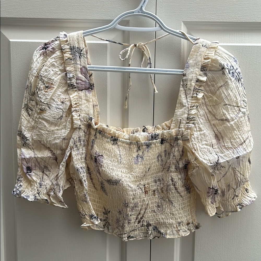 H&M Cream Puff Sleeve Smocked Blouse